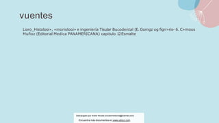 vuentes
Lioro_Histolooi», «moriolooi» e ingeniería Tisular Bucodental (E. Gomgz og figrr»ris- 6. C»moos
Muñoz (Editorial Medica PANAMERICANA) capitulo 12Esmalte
Descargado por Andre Novais (novaismedicina@hotmail.com)
Encuentra más documentos en www.udocz.com
 