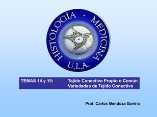 TEMAS 14 y 15:   Tejido Conectivo Propio o Común
                 Variedades de Tejido Conectivo



                        Prof. Carlos Mendoza Gaviria
 