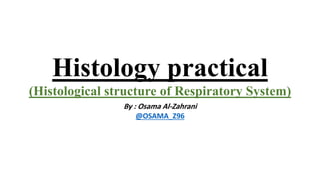 Histology practical
(Histological structure of Respiratory System)
By : Osama Al-Zahrani
@OSAMA_Z96
 