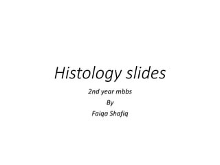 Histology slides
2nd year mbbs
By
Faiqa Shafiq
 