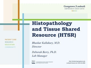 Histopathology and Tissue Shared Resource (HTSR) Bhaskar Kallakury, M.D. Director Deborah Berry, Ph.D. Lab Manager 