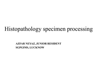 Histopathology specimen processing
AZFAR NEYAZ, JUNIOR RESIDENT
SGPGIMS, LUCKNOW
 