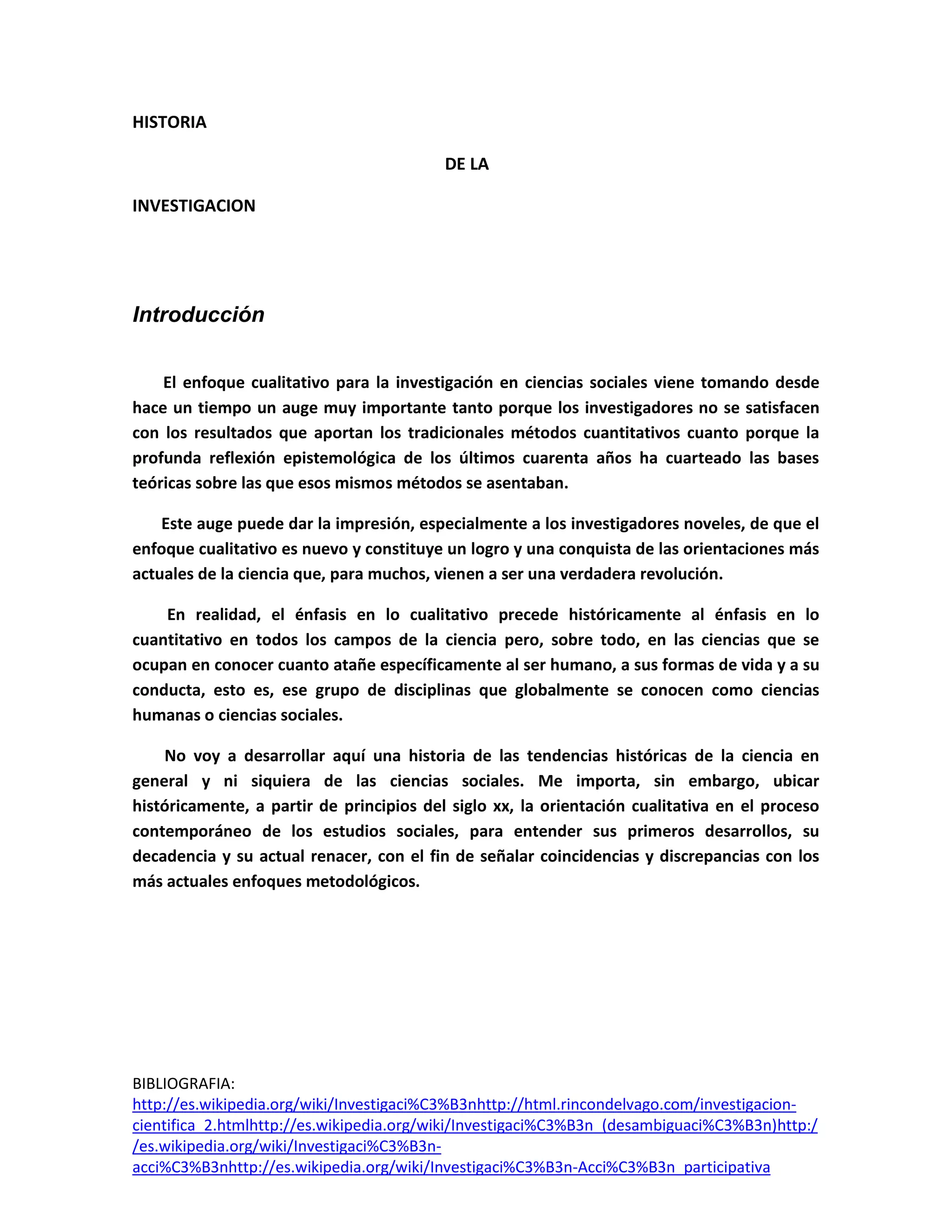 Historia DE LA INVESTIGACION | DOCX