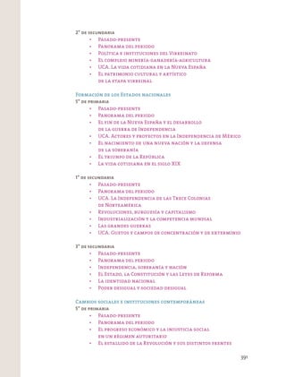 2° de secundaria
Formación de los Estados nacionales
5° de primaria
1° de secundaria
3° de secundaria
Cambios sociales e instituciones contemporáneas
5° de primaria
391
 