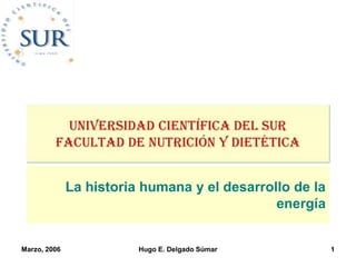 Marzo, 2006 Hugo E. Delgado Súmar 1
La historia humana y el desarrollo de la
energía
 
