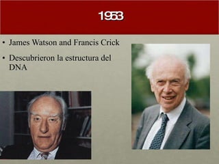 1953 James Watson and Francis Crick Descubrieron la estructura del DNA 