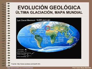 EVOLUCIÓN GEOLÓGICA ÚLTIMA GLACIACIÓN, MAPA MUNDIAL Fuente:  http://www.scotese.com/earth.htm Prof. Isaac Buzo Sánchez 
