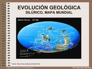 EVOLUCIÓN GEOLÓGICA SILÚRICO, MAPA MUNDIAL Fuente:  http://www.scotese.com/earth.htm Prof. Isaac Buzo Sánchez 