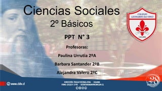 Ciencias Sociales
2º Básicos
PPT N° 3
Profesoras:
Paulina Urrutia 2ºA
Barbara Santander 2ºB
Alejandra Valero 2ºC
 