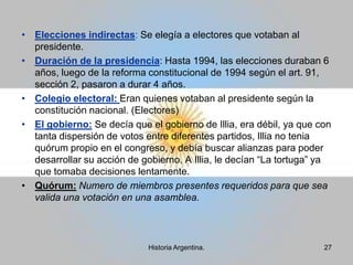 Inversiones extranjeras: Se invirtió a los extranjeros por que se necesitaba capital. El aumento de la extracción del petróleo no logro equilibrar nuestra balanza comercial. Se solicito un crédito al FMI por 42,5 millones de dólares en 1958. Las condiciones fueron: 	1) Despido del 15% de empleados públicos.	2) Suspensión de obras publicas.	3) Aumento en las tarifas del transporte, electricidad y petróleo.	4) Despido del 15% del personal ferroviario y cierre de ramales, nuevos impuestos y recargos a los existentes.	5) Limitación del crédito bancario.	6) Bloqueo de la actividad del Banco Industrial.	7) Congelamiento de salarios por 2 años.	8) Unificación del mercado cambiario y liberación del dólar.	El país perdió 868 millones de dólares.	Álvaro Alsogaray asumió como ministro de economía. Puso en practica la política de “estabilización” del FMI.	Famosa frase: “Hay que pasar el invierno”, nada solucionó, sino que produjo la quiebra de industrias y el aumento de la desocupación. 19Historia Argentina.