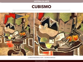 HISTÓRIA DA ARTE 
CUBISMO 
LA MESA REDONDA (1929) - GEORGES BRAQUE 
www.mauriciomallet.com 
Detalhe 
 