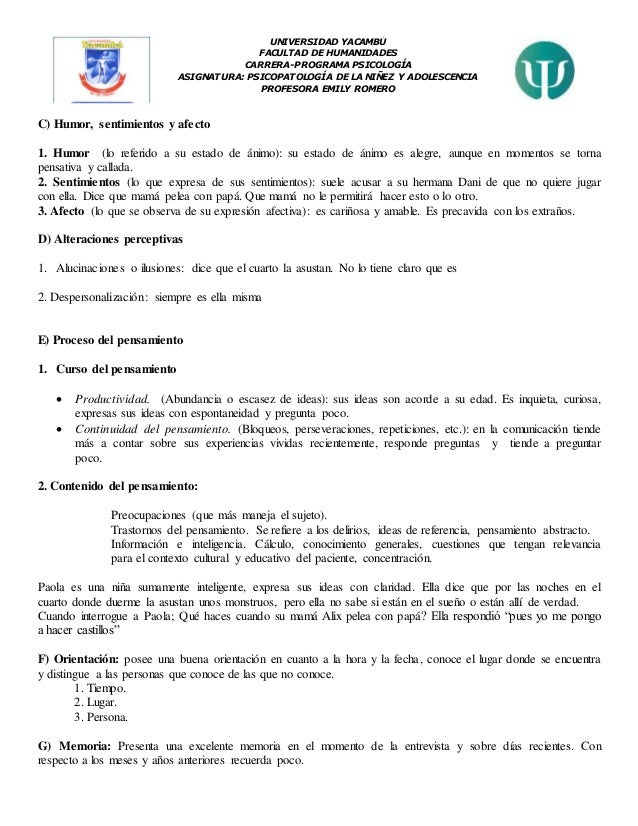 Historia clinica psicologia