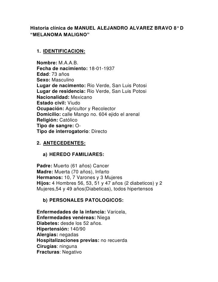 Historia ClíNica De Manuel Alejandro Alvarez Bravo 8 D Historia ClíNica De Manuel Alejandro Alvarez Bravo 8 D