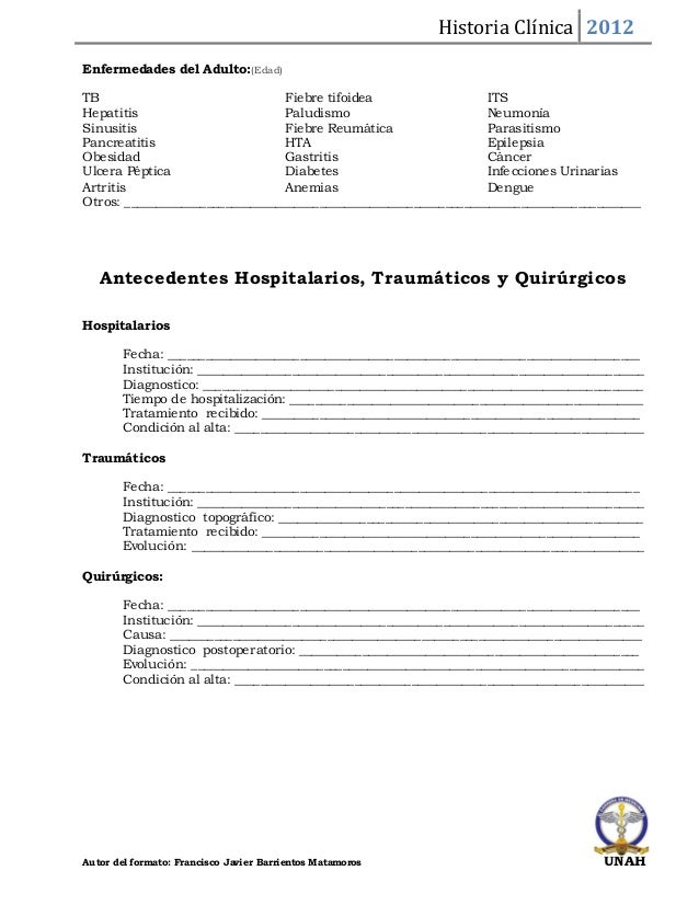 Formato De Historia Clínica Completo