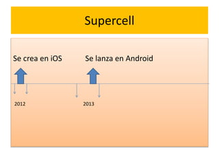Supercell
Se crea en iOS Se lanza en Android
2012 2013
 