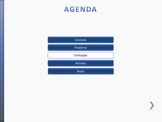 Contexto
Problema
Civilização
Petróleo
Notas
 