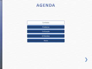 Problema
Civilização
Contexto
O Petróleo
Notas
 