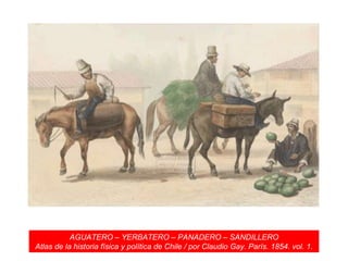 AGUATERO – YERBATERO – PANADERO – SANDILLERO Atlas de la historia física y política de Chile / por Claudio Gay. París. 1854. vol. 1. 