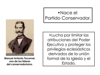Cementerio General.Secularización de las instituciones civiles1865, ley interpretativa del articulo 5º de la Constitución de 1833.1883 /1884 Leyes Laicas:Cementerios laicos,Registro civil y Matrimonio civil.Se permite el culto privado deotros credos.