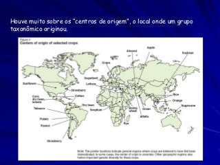 Houve muito sobre os “centros de origem”, o local onde um grupo
taxonômico originou.
 