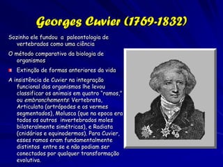 Alexander Von Humboldt (1849) Aspects of Nature in
different lands and different climates with scientific
elucidations
…”La física terrestre têm seus elementos numéricos,
como também têm o sistema do Universo, o física
celestial, e por meio dos labores unificadas dos
viajantes botânicos, podemos esperar a arribar
gradualmente a um verdadeiro conhecimento das leis
que determinam a distribuição geográfica y climática
das formas vegetais… As leis numéricas das famílias
de plantas, os frequentes y fortes arranjos dos
números que expresan sus proporciones, onde as
espécies que constituem as famílias são de maior
parte diferentes, nos conduz a uma obscuridade
misteriosa, a qual envolve todo o que está conectado
com o ajuste de tipos orgânicos de espécies de plantas
e animais, ou com sua formação original ou criação.
 