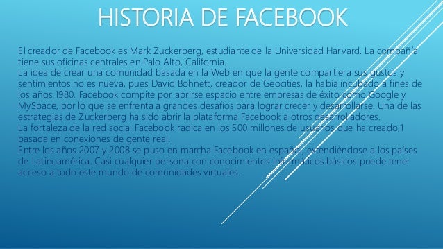 Historia de facebook. ventajas y desventajas