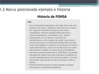 1.2 Marca posicionada ejemplo e historia
Historia de FEMSA
 