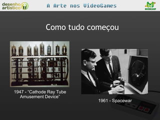 Como tudo começou




1947 - “Cathode Ray Tube
  Amusement Device”
                           1961 - Spacewar
 