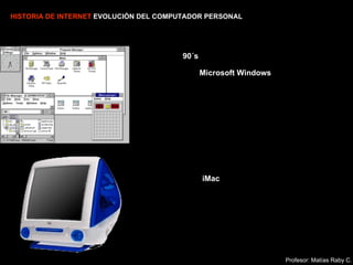 HISTORIA DE INTERNET  EVOLUCIÓN DEL COMPUTADOR PERSONAL 90´s Microsoft Windows iMac Profesor: Matías Raby C. 