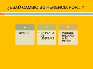 ¿ESAÚ CAMBIÓ SU HERENCIA POR…?10