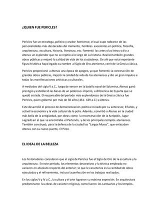 Historia de la arquitectura - Atenas en los tiempos de Pericles | DOCX