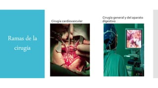Ramas de la
cirugía
Cirugía cardiovascular
Cirugía general y del aparato
digestivo
 