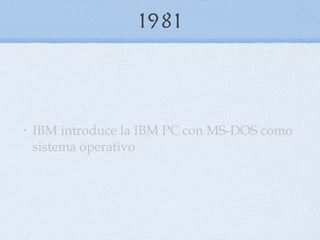 1981 IBM introduce la IBM PC con MS-DOS como sistema operativo 