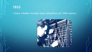 1833
• Gavo y Weber instalan línea telegráfica de 1000 metros.
 