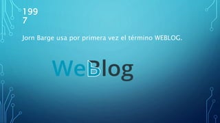 199
7
Jorn Barge usa por primera vez el término WEBLOG.
 