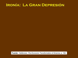 Ironía:  La Gran Depresión Fuente :   Heilbroner,  The Economic Transformation of America,  p. 182. 