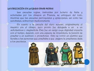 ÉPOCA ROMANAEn Roma la educación moral, civil y religiosa tiene una historia propia, mientras que la instrucción escolar en sentido técnico, en especial en lo que se refiere a las letras, es casi totalmente griega. "Se debe atribuir a los romanos los valores y a los griegos la cultura" dice Cicerón.Primeros educadores la familia.   Platón precisaba que: "Los padres dirigen a los hijos y les enseñan las letras, el derecho y las leyes“