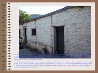 Al principio el edificio fue cedido en préstamo, gratuito y después la Directora tramitó un alquiler para que se le pague a Don Vittar. La
idea surgió en una charla que mantuvieron Don Vittar con las amistades que tenía en el Conse- jo de Educación y Lotería Chaqueña. Consistía
en un alquiler que se pagaba por meses (que no alcanzó a un año) y con ese dinero se compraba elementos necesarios para las aulas como ser:
ventiladores, estufas, focos, etc. Pero ya habían pasado uno o dos años de su creación; inclusive la energía eléctrica se había conectado de la
casa de Vittar porque ni eso se conseguía en aporte.
      La limpieza esencialmente la hacían los maestros con sus alumnos. Los fines de semana venían los alumnos dirigidos por los maestros y
lavaban los pisos para que aguante la limpieza durante la semana; pero eran los maestros los que se encargaban debido a que no había personal
de limpieza durante el tiempo que funcionó en esta propiedad. Las veces que se decidía pintar la escuela, se reunían los maestros, alumnos y
vecinos los días domingos para realizarlo.
 