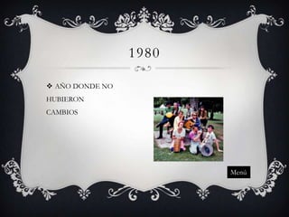 1980
 AÑO DONDE NO
HUBIERON
CAMBIOS

Menú

 