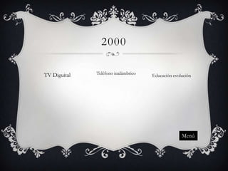 2000
TV Diguital

Teléfono inalámbrico

Educación evolución

Menú

 