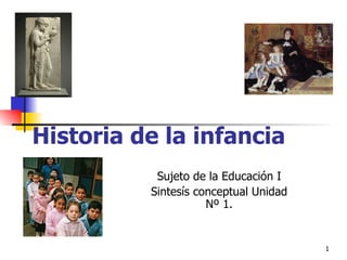 Historia de la infancia
           Sujeto de la Educación I
          Sintesís conceptual Unidad
                     Nº 1.


                                       1
 