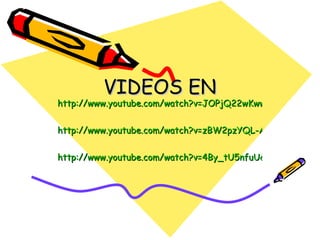 VIDEOS EN http://www.youtube.com/watch?v=JOPjQ22wKww&feature=related http://www.youtube.com/watch?v=zBW2pzYQL-A http://www.youtube.com/watch?v=4By_tU5nfuU&feature=channel 