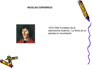 NICOLAS COPERNICO 1473-1543 Fundador de la astronomía moderna.. La tierra es un planeta en movimiento 