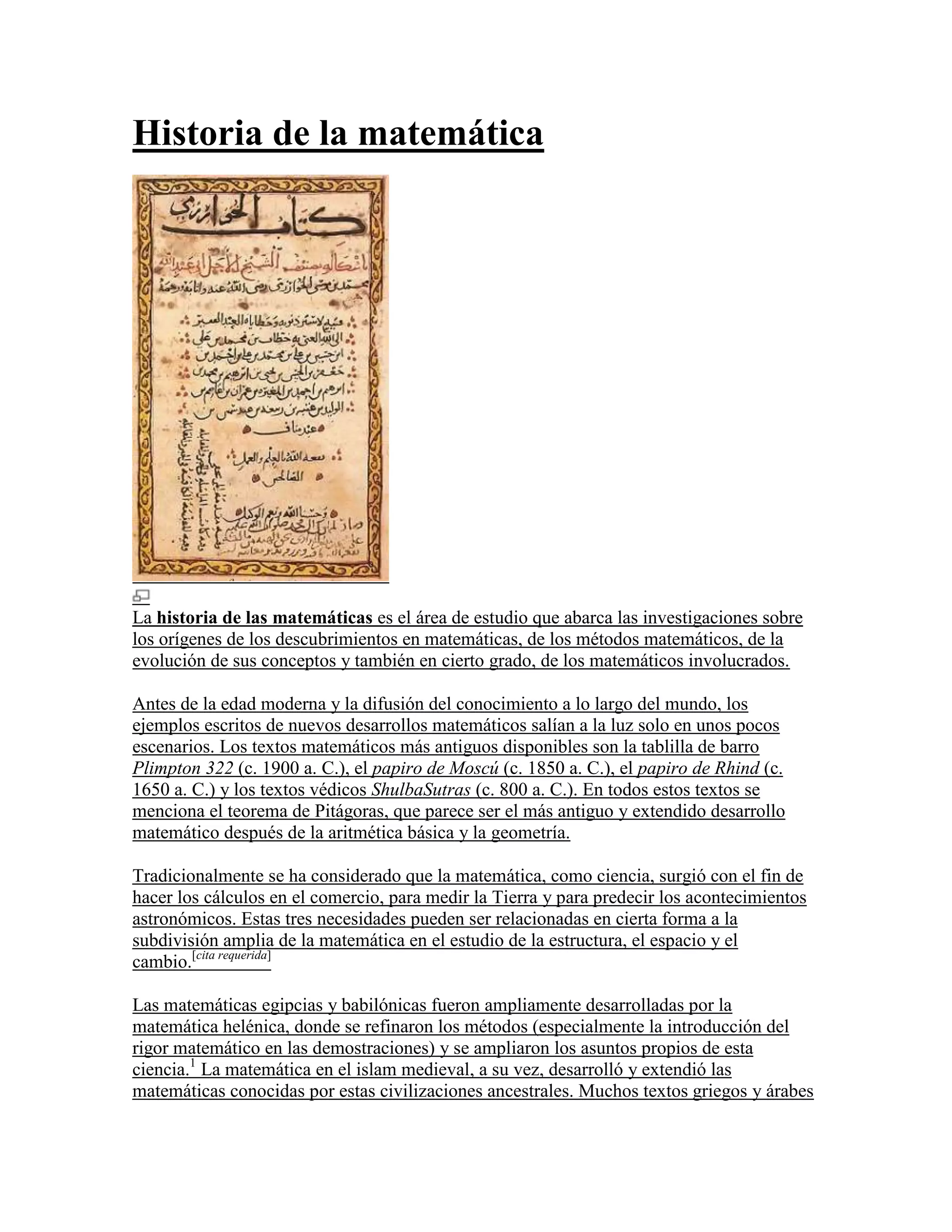 Historia de la matematica | PDF