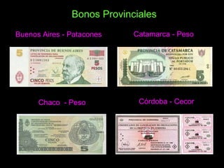 Catamarca - Peso   Bonos Provinciales  Buenos Aires - Patacones   Chaco  - Peso  Córdoba - Cecor   