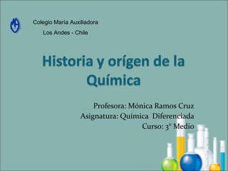 Profesora: Mónica Ramos Cruz Asignatura: Química  Diferenciada Curso: 3° Medio Colegio María Auxiliadora Los Andes - Chile 