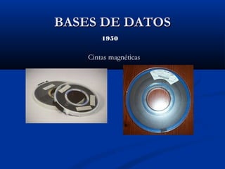 BASES DE DATOSBASES DE DATOS
1950
Cintas magnéticas
 