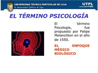EL TÉRMINO PSICOLOGÍA
El término
Psicología, fue
propuesto por Felipe
Melanchton en el año
de 1550.
EL ENFOQUE
MÉDICO
BIOLÓGICO
22
 