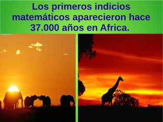 Los primeros indicios
matemáticos aparecieron hace
37.000 años en Africa.
 