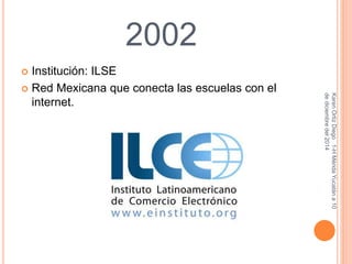 2002 
 Institución: ILSE 
 Red Mexicana que conecta las escuelas con el 
internet. 
Karen Ortiz Diego 1-H Mérida Yucatán a 10 
de diciembre del 2014 
 